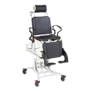 Front View Of The Rebotec Phoenix Height Adjustable Shower Commode Chair In The Raised Position With Leg Rests