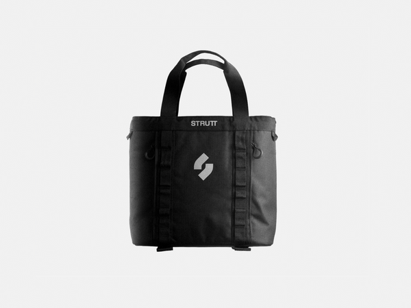 Front View Of The STRUTT ev1 Smart Electric Mobility Vehicle Optional Rear Storage Bag Accessory