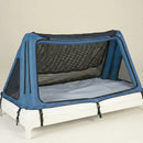 Front View Of The Safe Place Bedding Model 100 Safe Place Travel Bed Shown In The Blue Color