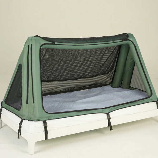 Front View Of The Safe Place Bedding Model 100 Safe Place Travel Bed Shown In The Green Color