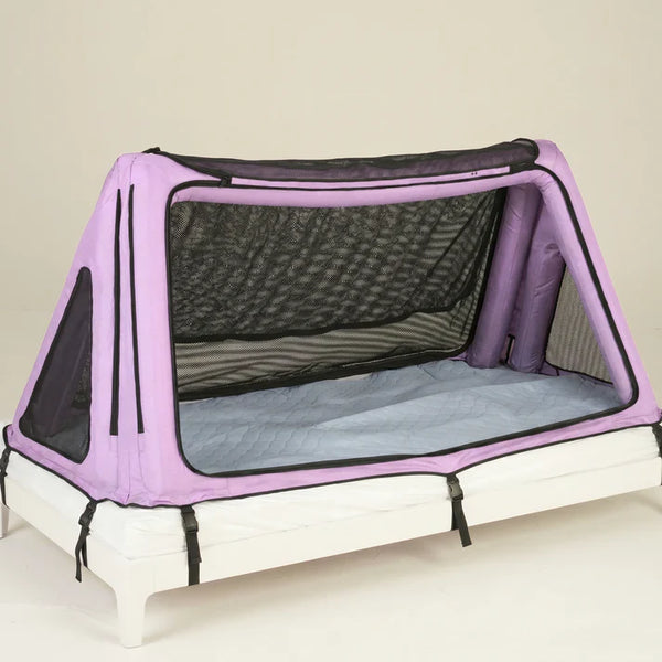 Front View Of The Safe Place Bedding Model 100 Safe Place Travel Bed Shown In The Pink Color