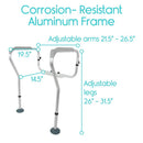 Front View Of The Vive Health Toilet Safety Rail Highlighting Its Corrosion-Resistant Aluminum Frame