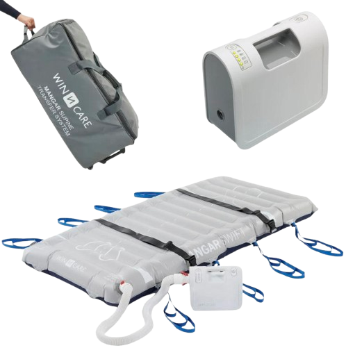 Front View Of The Winncare Mangar Swift With Airflo Duo And Travel Bag 