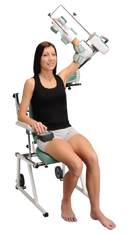 Front View Of Woman Using The Kinetec Centura Shoulder CPM Machine With Arm Raised