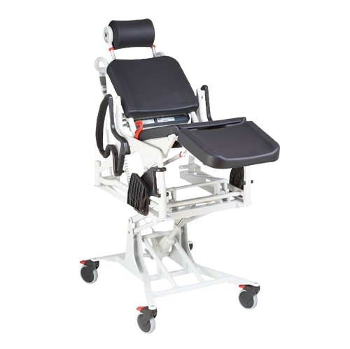 Front View Of The Rebotec Phoenix Height Adjustable Shower Commode Chair In The Raised Position