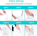 Image Of An Installation Step Guide For The Vive Health Rise Up Toilet Rail With Text 'Easy Setup' And 'Assemble And Attach In Minutes'.