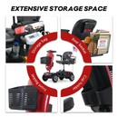 Images Highlighting The Extensive Storage For The Metro Mobility Patriot 4 Wheel Mobility Scooter