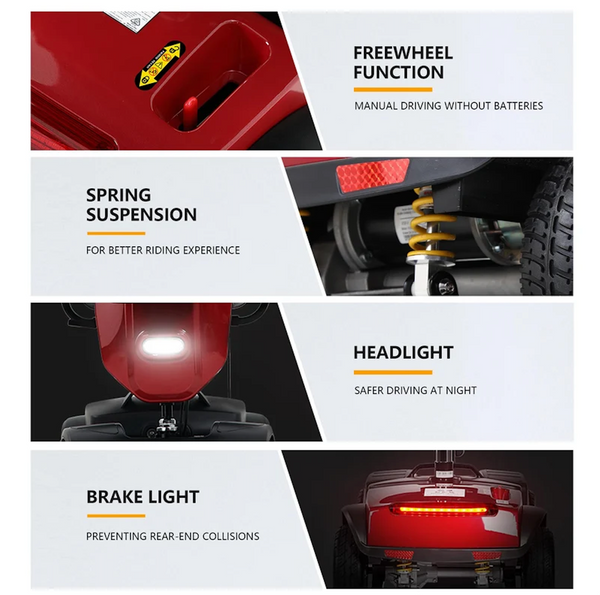 Images Highlighting The Key Features Of The Metro Mobility Patriot 4 Wheel Mobility Scooter