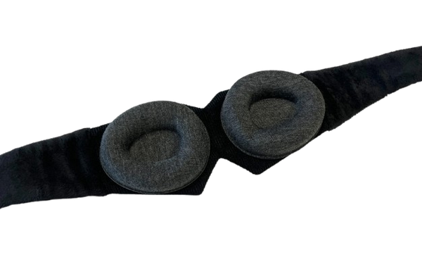 Interior View Of The Rize Home Comfort Eye Mask 100% Blackout Sleeping Aid With Gray Foam Pads