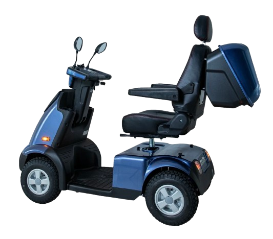 Left Side View Of The AFIKIM Afiscooter C4 Scooter Shown With Rear Lock Box In The Blue Color