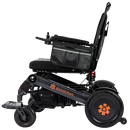 Left Side View Of The Bangeran Mammoth EX Automatic Folding Electric Wheelchair Shown In Black And Orange Color