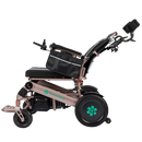 Left Side View Of The Bangeran Mammoth EX Automatic Recline Electric Wheelchair Shown In Brown And Teal Color In The Reclined Position