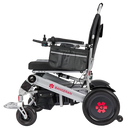 Left Side View Of The Bangeran Mammoth EX Electric Wheelchair Shown In Silver And Red Color