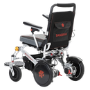 Left Side View Of The Bangeran Pegasus Kids Pediatric Electric Wheelchair Shown In Silver And Red Color