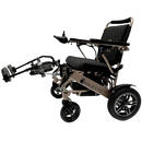 Left Side View Of The ComfyGo IQ 9000 Electric Wheelchair Shown With Elevating Leg Rests In The Upright Position With Bronze Frame And Black Cushion
