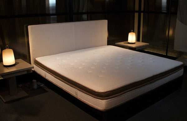 Left Side View Of The Eurolux Lux By Naturalia: The 6-Layer Luxury Mattress Crafted By Masters Shown On A Bed Frame In A Bedroom Setting