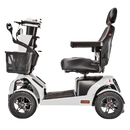 Left Side View Of The FreeRiderUSA FR1 Terrain Mobility Scooter Shown In The White Color