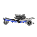 Left Side View Of The FreeRiderUSA Luggie Elite Folding Mobility Scooter Shown In The Blue Color In The Flat Position