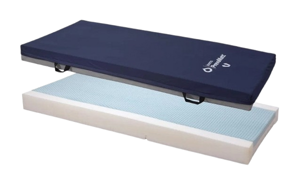 Left Side View Of The Joerns PrevaMatt® Console Mattress Series Shown With The Foam Layer Underneath The Cover
