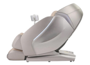 Left Side View Of The Kyota Hatsumei M900 AI 4D Massage Chair In Gray And Tan Color Shown In The Upright Position