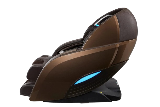 Left Side View Of The Kyota Yutaka M898 Massage Chair In The Upright Position Shown In The Brown Color