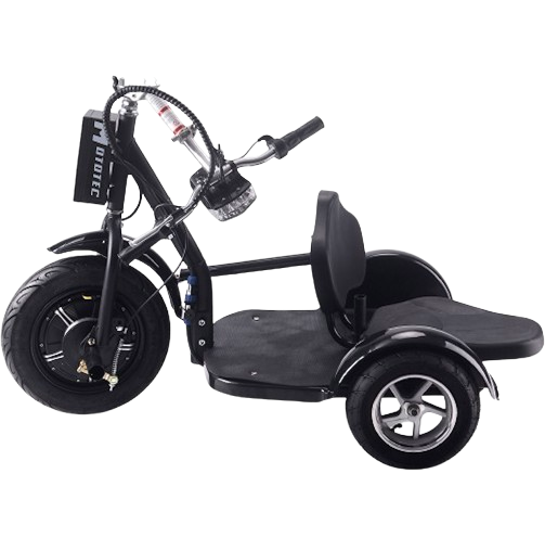 Left Side View Of The MotoTec Electric Trike 48v 1000w Lithium Shown In The Folded Position