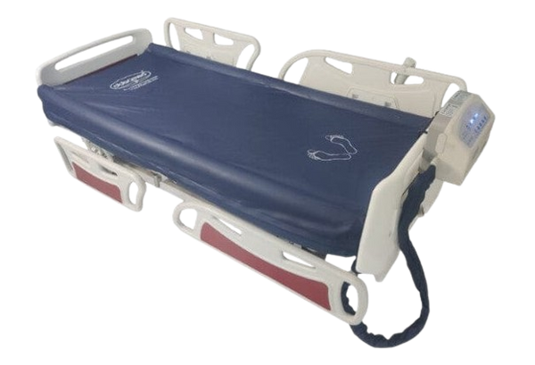 Left Side View Of The ObboMed OB-1600 Low Air Loss Alternating Pressure Mattress with Lateral Rotation Shown In The Flat Position 