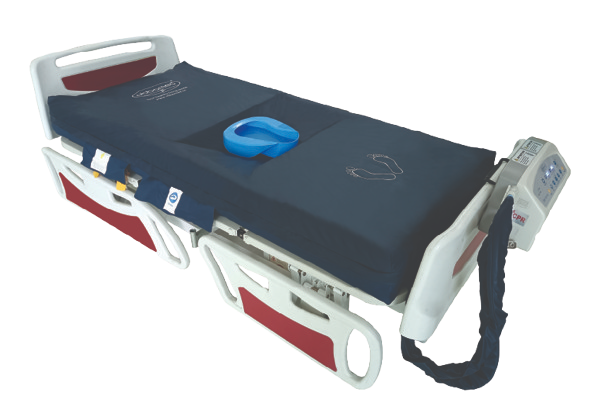 Left Side View Of The ObboMed OB-1620 StandardAir Alternating Pressure Mattress Shown In The Flat Position