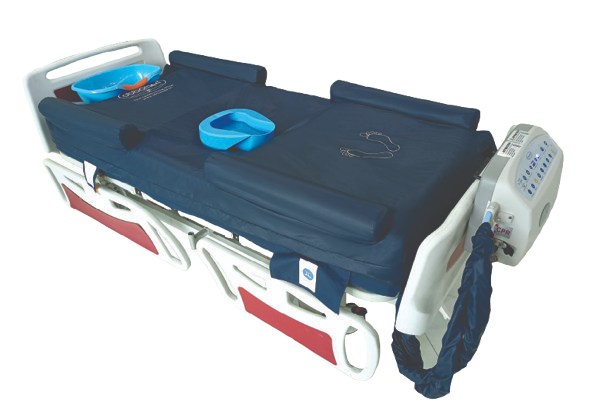 Left Side View Of The ObboMed OB-1650 StandardAir Alternating Pressure Mattress Shown In The Flat Position