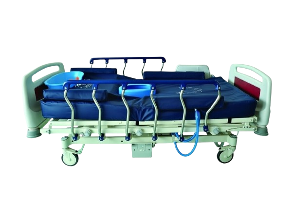Left Side View Of The ObboMed OB-2650 PremiumAir Alternating Pressure Mattress (Low dB) Shown In The Flat Position