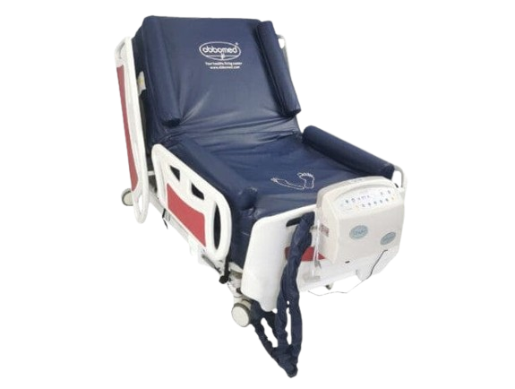 Left Side View Of The ObboMed OB-3682B UltraAir Bariatric Pressure Relief Mattress Shown In The Fowler Position