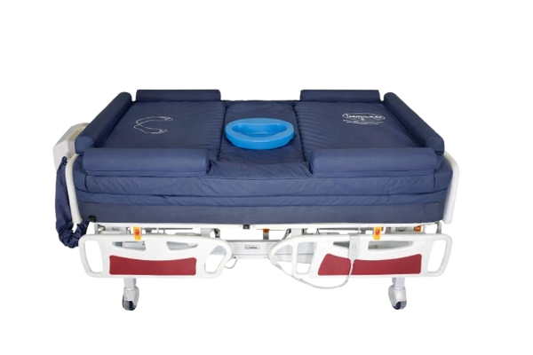Left Side View Of The ObboMed OB-3682 UltraAir Low Air Loss Comfort Mattress Shown In The Flat Position