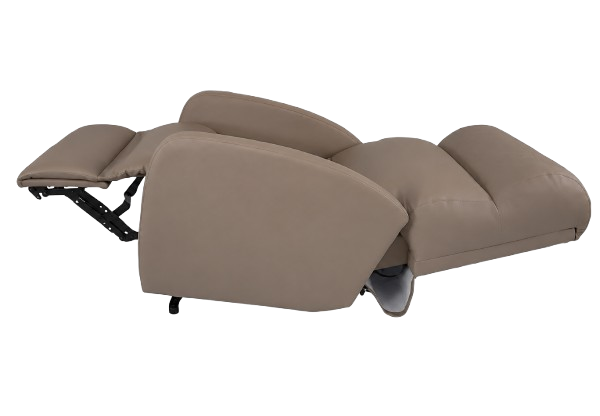 Left Side View Of The Optima Reclining Power Lift Chair Shown In The Fully Reclined Position In The Cocoa Color