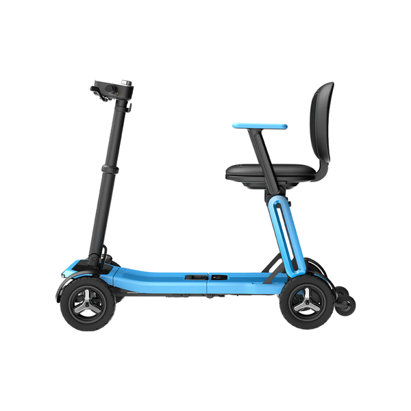 Left Side View Of The Paiseec L5 Mobility Scooter In The Upright Position And Shown In Blue Color