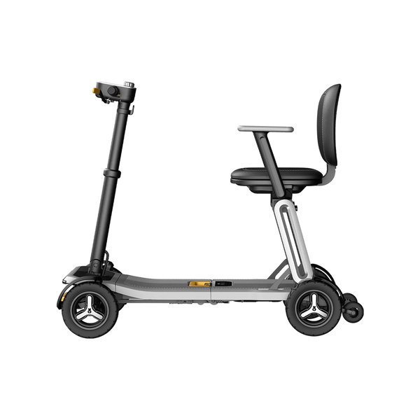 Left Side View Of The Paiseec L5 Mobility Scooter In The Upright Position And Shown In Silver Color