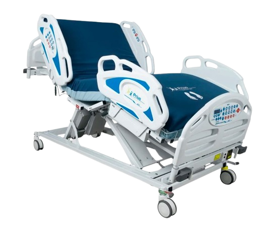 Left Side View Of The Prius Ai1 Premium All-in-One MedSurge Expandable Low Bed Shown In The Chair Position