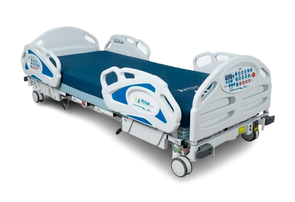 Left Side View Of The Prius Ai1 Premium All-in-One MedSurge Expandable Low Bed Shown In The Flat Position