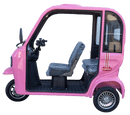 Left Side View Of The Pushpak Motors- Pushpak 7000 Three-Person Electric Scooter Shown In The Pink Color