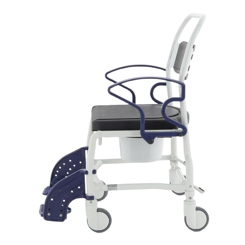 Left Side View Of The Rebotec Dallas Bariatric Shower Commode Chair With Armrests And Leg Rests In Standard Position 