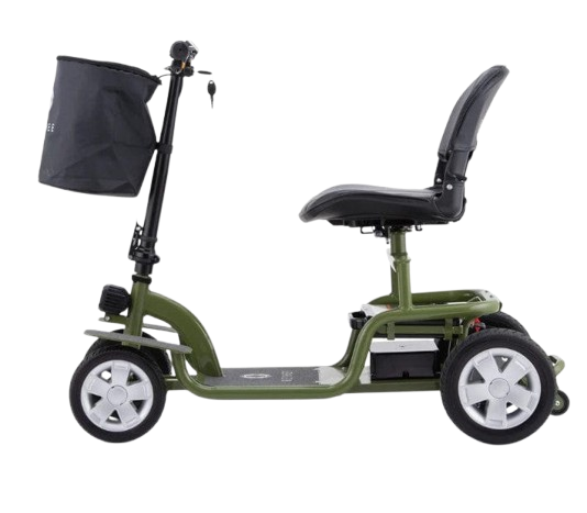 Left Side View Of The Reyhee EXO Electric Mobility Scooter Shown With Green Frame
