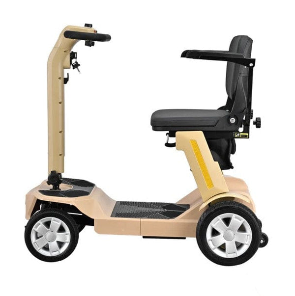 Left Side View Of The Reyhee Flex Electric Folding Mobility Scooter Shown With The Tan Colored Frame