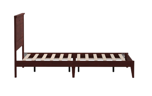 Left Side View Of The Rize Home Cottage Style Wooden Bed Frame Shown In Classic Cherry Color