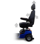 Left Side View Of The Seat Of The Shoprider Explorer Deluxe 4-Wheel Mobility Scooter With Four Arrows Demonstrating The Seat Adjustment Capability