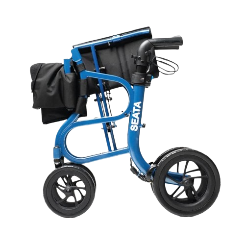 Left Side View Of The Strongback Mobility SEATA Rollator Shown In The Folded Position