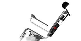 Left Side View Of The TR Equipment TR1000 Battery Operated Shower Chair Shown In The Tilted Position