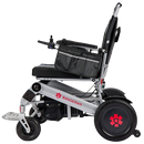 Left Side View Of The Bangeran Mammoth EX Automatic Folding Electric Wheelchair Shown In Silver And Red Color