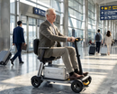 Man Driving The Paiseec L5 Mobility Scooter In Silver Color In An Airport Terminal With Luggage 
