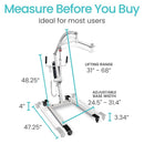 Measurement Chart Of The Vive Health Electric Patient Lift With Dimensions