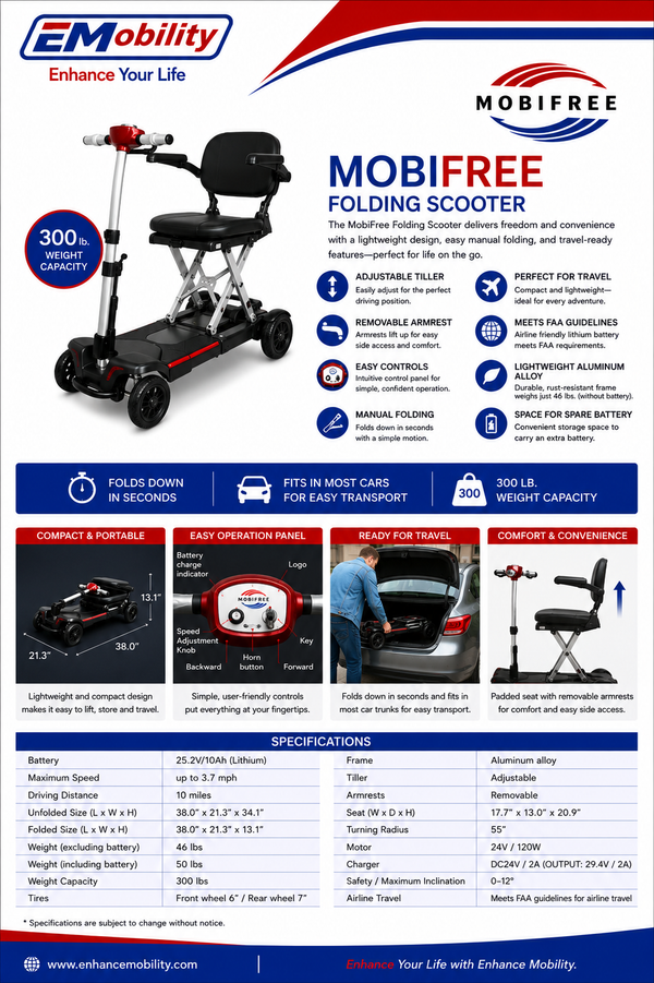 Enhance Mobility MobiFree Lightweight Travel Mobility Scooter