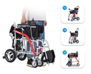 Multiple Images Of The Metro Mobility iTravel Lite Lightweight Electric Wheelchair In The Silver Color Demonstrating Its Lightweight Design And Easy Folding